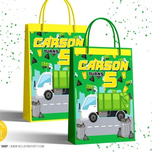 Garbage truck Birthday gift bag labels, Template Printable, Garbage truck party gift bag, Green truck Editable gift labels, Gift box Favors