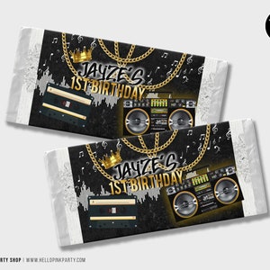Envoltorio de barra de caramelo Notorious One Birthday, plantilla imprimible, etiquetas de chocolate de cumpleaños de Hip Hop, envoltorio de barra de chocolate de plantilla editable