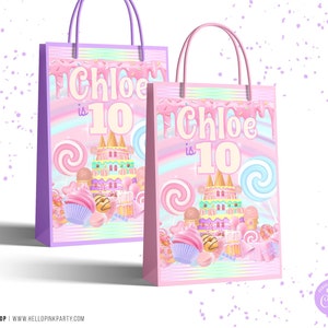 Candyland Birthday gift bag labels, Printable templates, Candy themed Birthday treat bag labels, Candy sweets Editable party favors labels