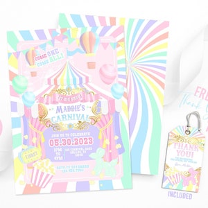 CARNIVAL FUN FAIR Birthday Invitation Template Printable, carnival circus Invitation, Pastel colors Editable invitation | Carnival Party