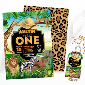 EDITABLE Safari Birthday Invitation, Boy Wild One 1st Birthday Invite, Jungle Animals invitations, Printable template Instant Download