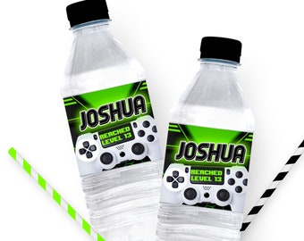 Gamer Birthday Water Bottle Labels: Editable Template Video Games Favor (Digital Download)