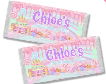 Envoltorio de barra de chocolate de cumpleaños de Candyland: Plantilla editable (Descarga digital)