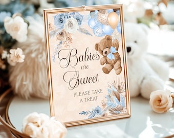 Blue Bear Baby Shower Sign: Babier are Sweet Boho Decor (Digital Download) TB12