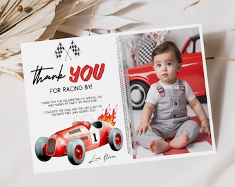 Racing Car Birthday Thank You Card: Editable Template (Digital Download) FO001