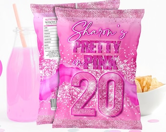 Editable Pretty in Pink Birthday Chip Bag Wrapper: Digital Template