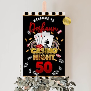 Modelo de sinal de boas-vindas para impressão de aniversário, sinal de festa de aniversário adulto, decoração de sinal editável Corjl, sinal de boas-vindas de barra de doces de festa