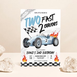 Editable Two Fast Birthday Invitation Party Race Car 2nd Birthday 2nd Racing Boy Printable Template Digital  Instant Download Corjl TF001