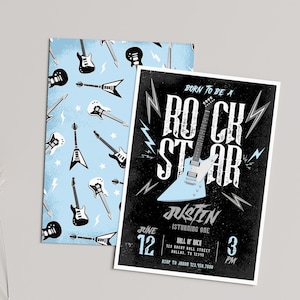 Modèle d'Invitation d'anniversaire Rock and Roll imprimable, Invitation de fête Rock, modèle d'invitation modifiable de musique, invitation de fête d'anniversaire pour enfants