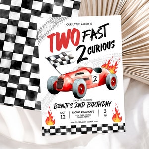 Editable Two Fast Birthday Invitation Party Race Car 2nd Birthday 2nd Racing Boy Printable Template Digital  Instant Download Corjl TF001