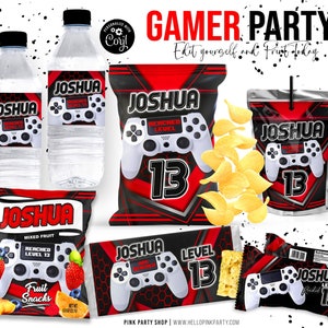 Gamer Birthday Party Bundle: Editable Favor Wrappers (Digital Download)