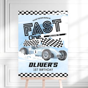 Editable Racing Birthday Welcome Sign Fast One 1st Birthday Race Car Red Birthday Sign Boy Decor Template Corjl PRINTABLE
