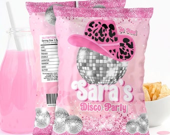 Sjabloon Disco Cowgirl Verjaardag Chipzakje: bewerkbare digitale afdrukbare