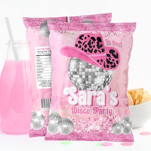 Disco Cowgirl Birthday Party chip bag, Template Printable, Rodeo Disco chip bag, Western Cowboy Disco ball Editable chip bag, Custom corjl
