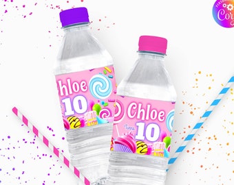 Candyland Birthday Water Bottle Label Template: Editable Candy Theme (Digital Download)