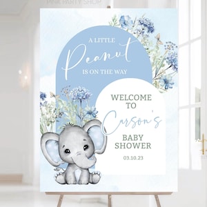 Elephant Baby Shower Welcome Sign: Blue Little Peanut Theme (Printable Template) BB363