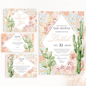 Pacchetto invito Cactus Baby Shower Modificabile Cactus Baby Shower invito suite invito nel deserto Modello stampabile Download digitale BS225
