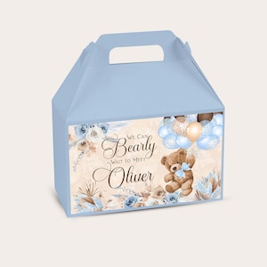 EDITABLE Bear Bearly esperar etiqueta de caja de regalo de fiesta de cumpleaños, etiqueta de Gable de primer cumpleaños de Beary, plantilla de baby shower de oso de peluche favores de fiesta