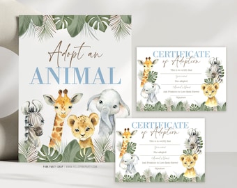 Safari Adopt an Animal Sign & Certificate: Jungle Birthday (Digital Download) WILD006