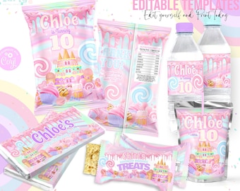 Candyland Birthday Party Bundle editable Template Printable Donut Cupcake Birthday favor Instant download custom candy label wrapper decor