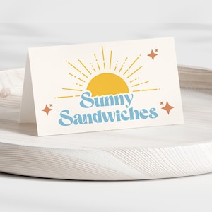 Sunshine Food Label Babyshower bewerkbare sjabloon hier komt de zoon babyshower Party Food Tent Sunshine babyshower voedselkaart BS234