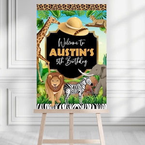 SAFARI WELCOME SIGN, Template Printable, Jungle Birthday Sign board, Safari animals Editable Entrance Custom Poster board, Instant Download