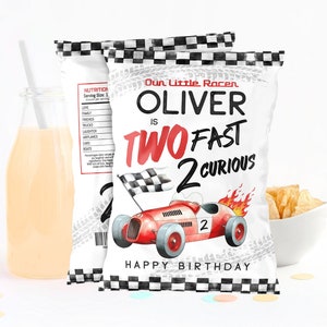 Sacola de Salgadinhos Two Fast para 2º Aniversário: Lembrancinha de Carro de Corrida (Modelo Digital Editável) TF001