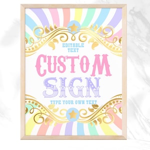 Fun Fair Editable Sign Custom 8x10 Sign Circus Carnival Pastel colors Editable template Custom Text Printable Sign 1st Birthday