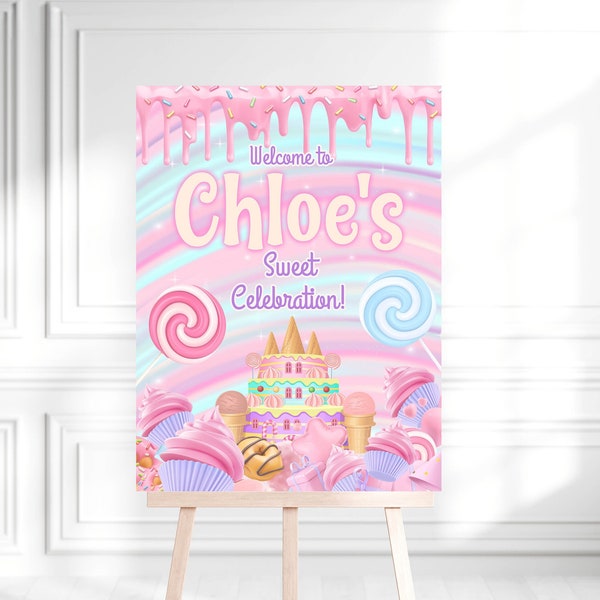 Candyland Birthday Welcome sign Editable template Candy Theme Entrance Board Sweets Editable welcome board decoration Donut Candy sweets