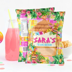 LUAU CHIP BAG | Luau Tiki Birthday Party Editable Printable Chip bag | Luau Tropical Chips wrapper | Luau Tiki Party Potatoes | Luau Favors