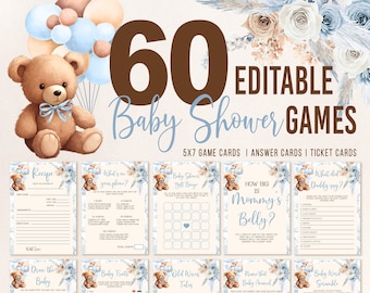 Brown Bear Baby Shower Game Bundle: 60 Editable Games Boho Bearly Wait (Printable) BBT2
