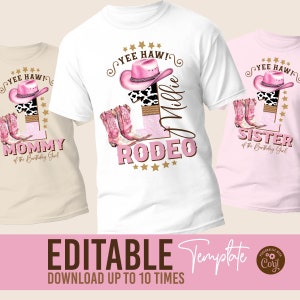 Cowgirl Birthday Party t-shirt design modello modificabile 1a t-shirt Rodeo, Western Cowboy modificabile dtf sublimazione design t-shirt design