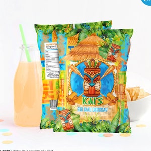 LUAU CHIP BAG | Luau Tiki Birthday Party Editable Printable Chip bag | Luau Tropical Chips wrapper | Luau Tiki Party Potatoes | Luau Favors