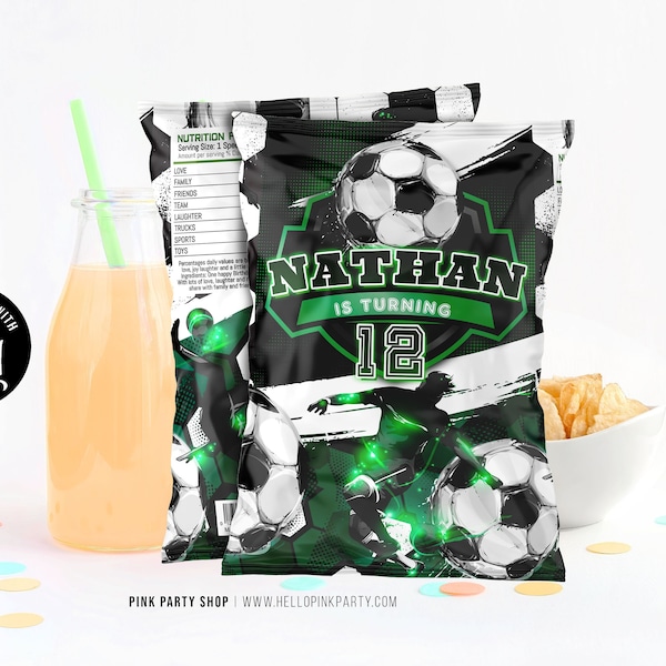 Soccer Birthday chip bag, Template Printable, Football Soccer chip bag, kids Editable chip bag, Chip bag template, Soccer Potatoes wrapper