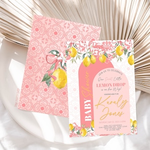 A little Lemon Drop Baby shower Invitation Editable Template Citrus Baby shower Invitation Printable Pink Italian Baby shower invite Girl