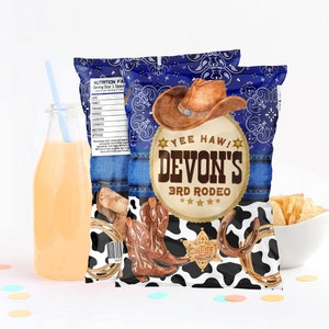 Cowboy Birthday Party Chip Bag: Editable Rodeo Favor (Digital Download)