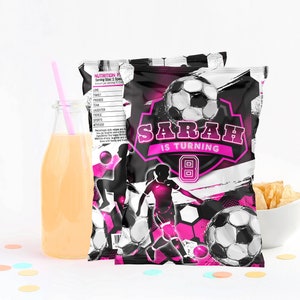 Fußball Chip Tasche bearbeitbare Vorlage, Sport Chip Tasche Wrapper Fußball Geburtstag bearbeitbar Fußball Gastgeschenke für Mädchen Fußball Dekor
