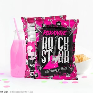 Rock N Roll Birthday Chip Bag: Editable Guitar Party Favor (Digital Download)