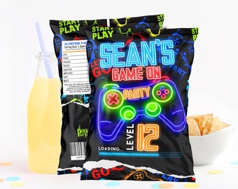Editable Gamer Birthday Chip Bag Wrapper Video Game Template (Digital Download)