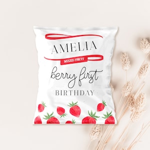 Strawberry Fruit snack Strawberry Birthday Decor Berry Sweet 1st Birthday First Editable Printable Label FB100 INSTANT DOWNLOAD FB100