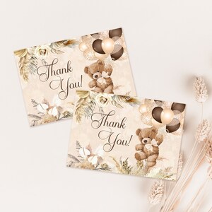 Cartes de remerciement ours en peluche anniversaire Beary montgolfière ours baby shower cartes de correspondance pliées imprimables NON modifiables neutres