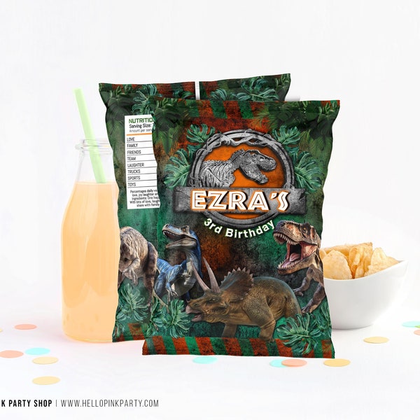 Dinosaur Birthday chip bag Wrapper Template Printable Jurassic chip bag Editable chip bag Dino Birthday Chip bag template Potatoes wrapper