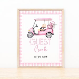 Golf Baby Shower Guest Book Sign: Pink Cart, Par-Tee Theme (Digital Download) BS226