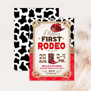 INVITO RODEO COWGIRL modificabile Invito di compleanno occidentale modello stampabile Red Rodeo Wild west Invito modificabile Cowboy Cowgirl