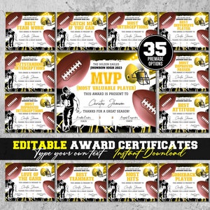 Editierbare Football Award Zertifikat Preisverleihung Zertifikat Ende der Saison Football Awards Team Party Ausdrucke Zeremonie Geschenk DIY Diplom