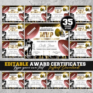 Editierbare Football Award Zertifikat Preisverleihung Zertifikat Ende der Saison Football Awards Team Party Ausdrucke Zeremonie Geschenk DIY Diplom