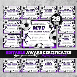 Bearbeitbare Fußballpreis-Urkunde Saisonende-Fußball-Preiszeremonie-Urkunde Fußball-Team-Party druckbare Fußball-Dekor-Spieldiplom