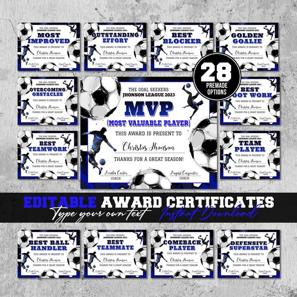 Editable Soccer Award Certificate End of Season Soccer Award Ceremony Certificate Soccer Team Party Printable Football Decor Game Diploma