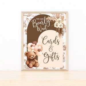 Cartes et cadeaux signent We Can Bearly Wait Baby Shower, Balloon Bear Baby Shower Gifts Sign, Boho Bear Baby Shower Decor, Gender Neutral BBT3