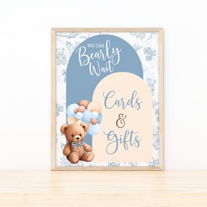 Karten und Geschenke Zeichen Wir können Bären-Babyparty warten, Ballon-Bär-Babyparty-Geschenk-Zeichen, Boho Bär-Babyparty-Dekor, Junge Bär BBT2